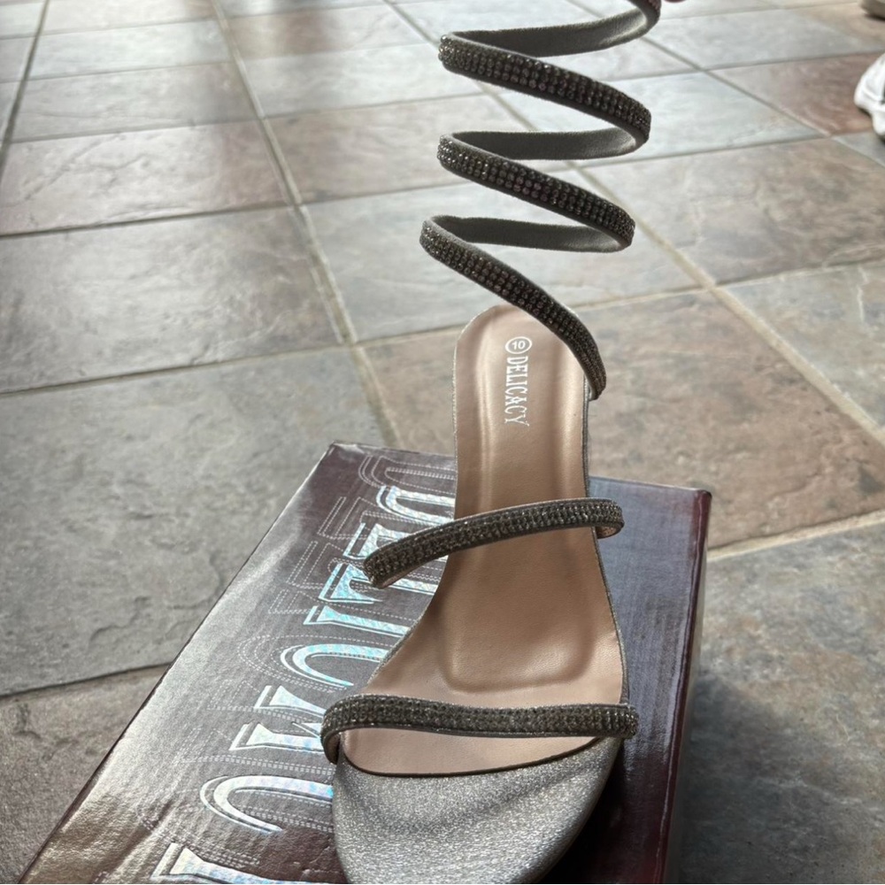 Delicacy Silver Spiral Strap Heels